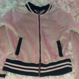 light pink and black fluffy jacket